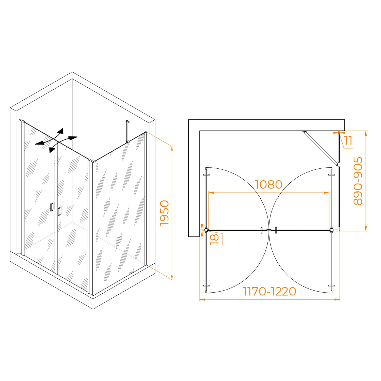 RGW Passage Душевой уголок 120х90х195h см, универсальный, Easy Clean, цвет: черный матовый 060814429-14