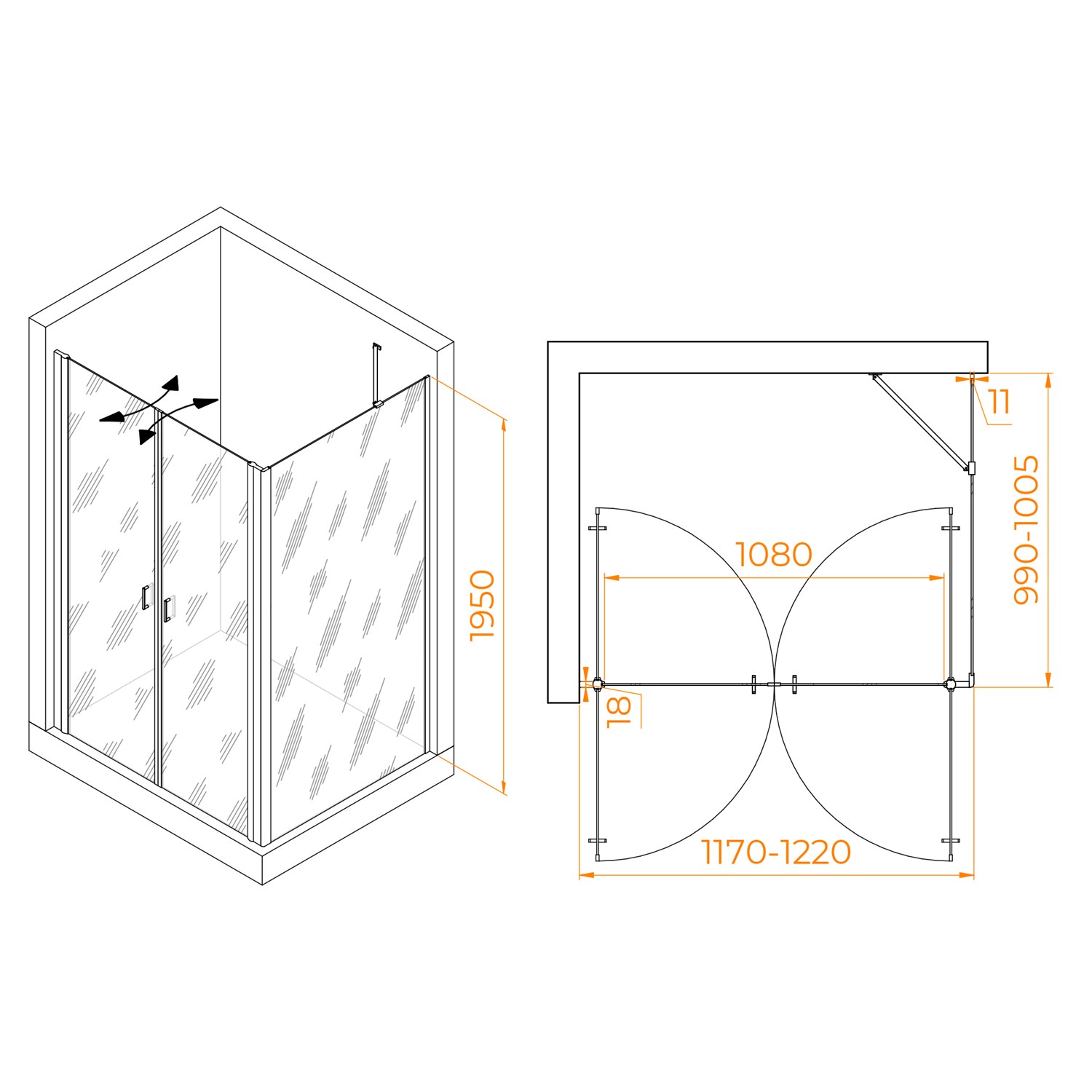 RGW Passage Душевой уголок 120х100х195h см, универсальный, Easy Clean, цвет: черный матовый 060814420-14