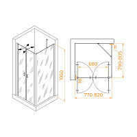RGW Passage Душевой уголок 80х80х195h см, универсальный, Easy Clean, цвет: черный матовый 060814488-14