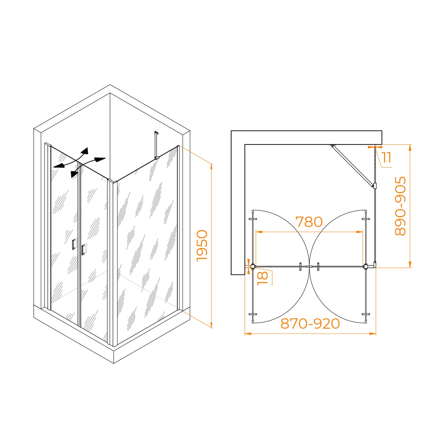 RGW Passage Душевой уголок 90х90х195h см, универсальный, Easy Clean, цвет: черный матовый 060814499-14