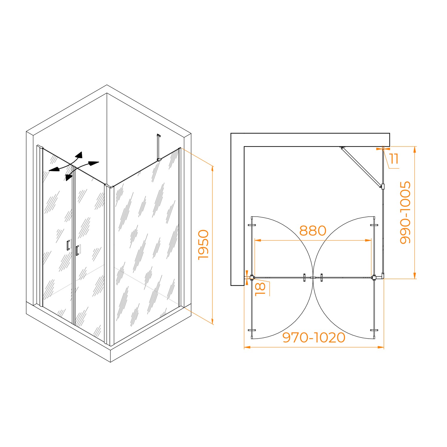 RGW Passage Душевой уголок 100х100х195h см, универсальный, Easy Clean, цвет: черный матовый 060814400-14