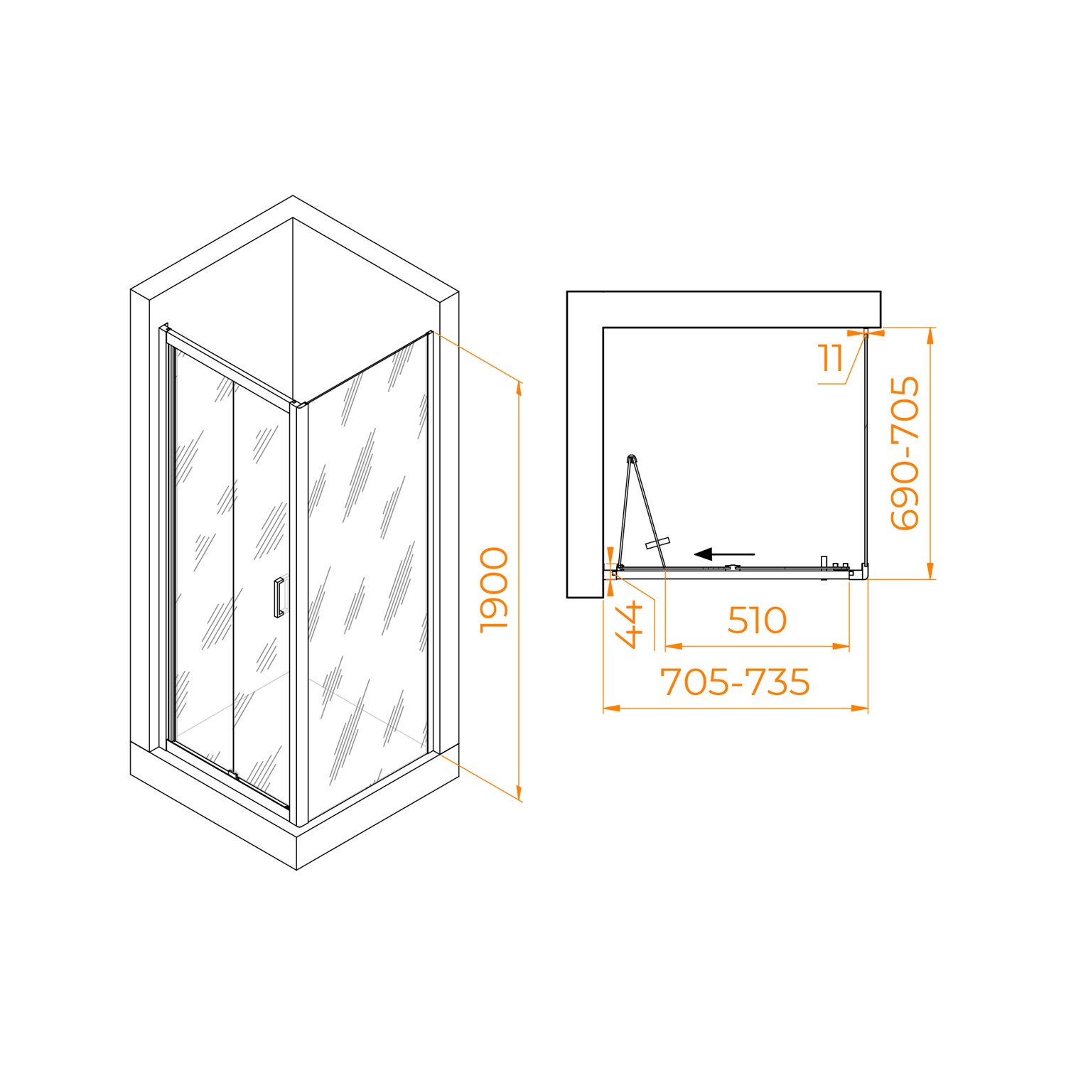 RGW Passage Душевой уголок 70х70х190h см, универсальный, Easy Clean, цвет: хром глянцевый 060813277-11