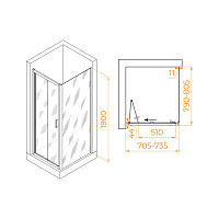 RGW Passage Душевой уголок 70х80х190h см, универсальный, Easy Clean, цвет: хром глянцевый 060814278-11
