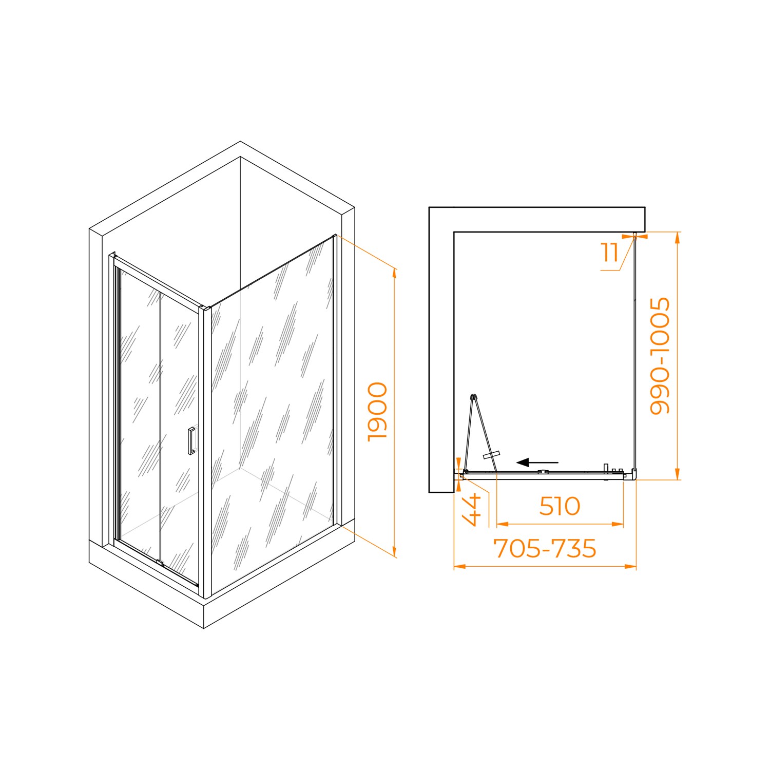 RGW Passage Душевой уголок 70х100х190h см, универсальный, Easy Clean, цвет: хром глянцевый 060814270-11