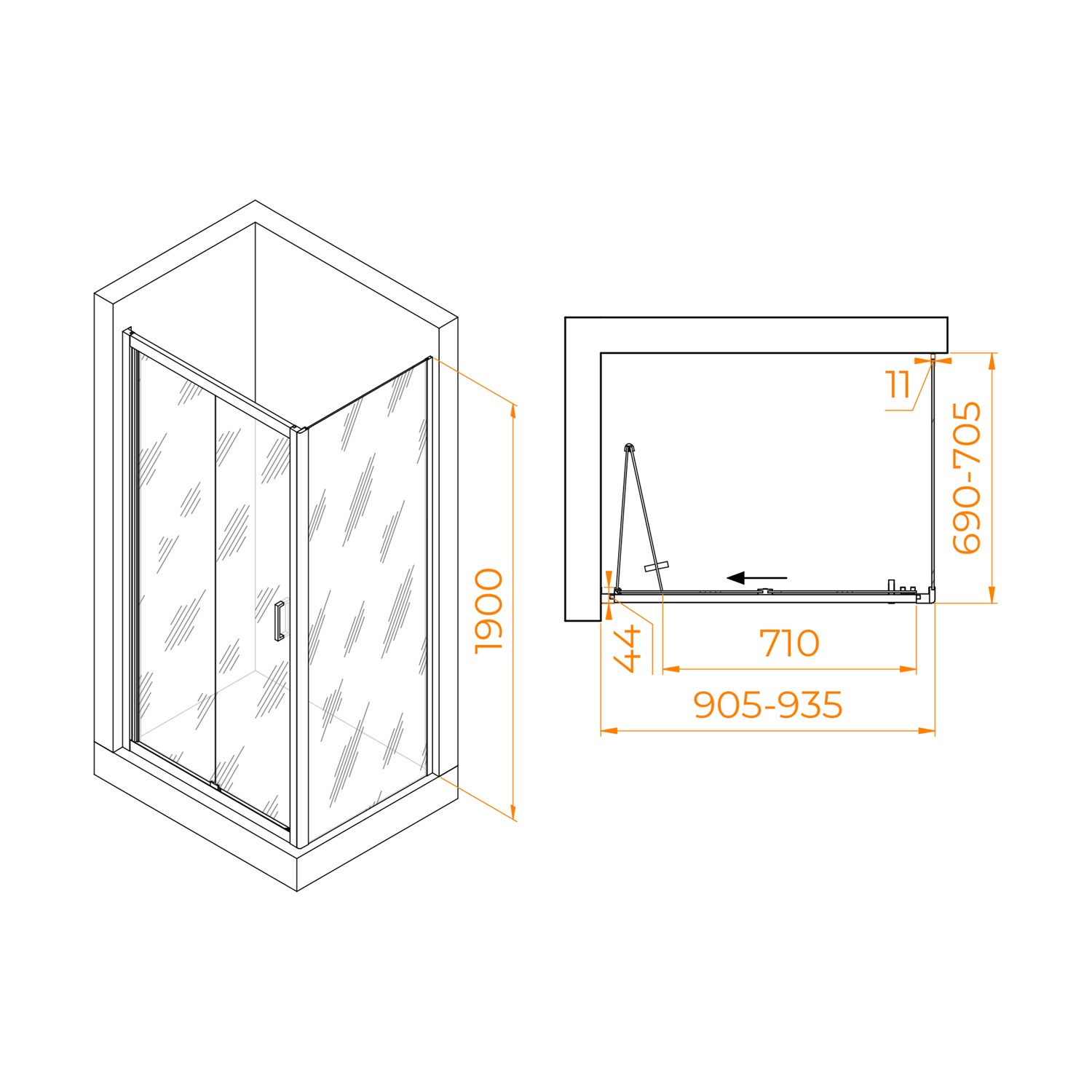 RGW Passage Душевой уголок 90х70х190h см, универсальный, Easy Clean, цвет: хром глянцевый 060814297-11