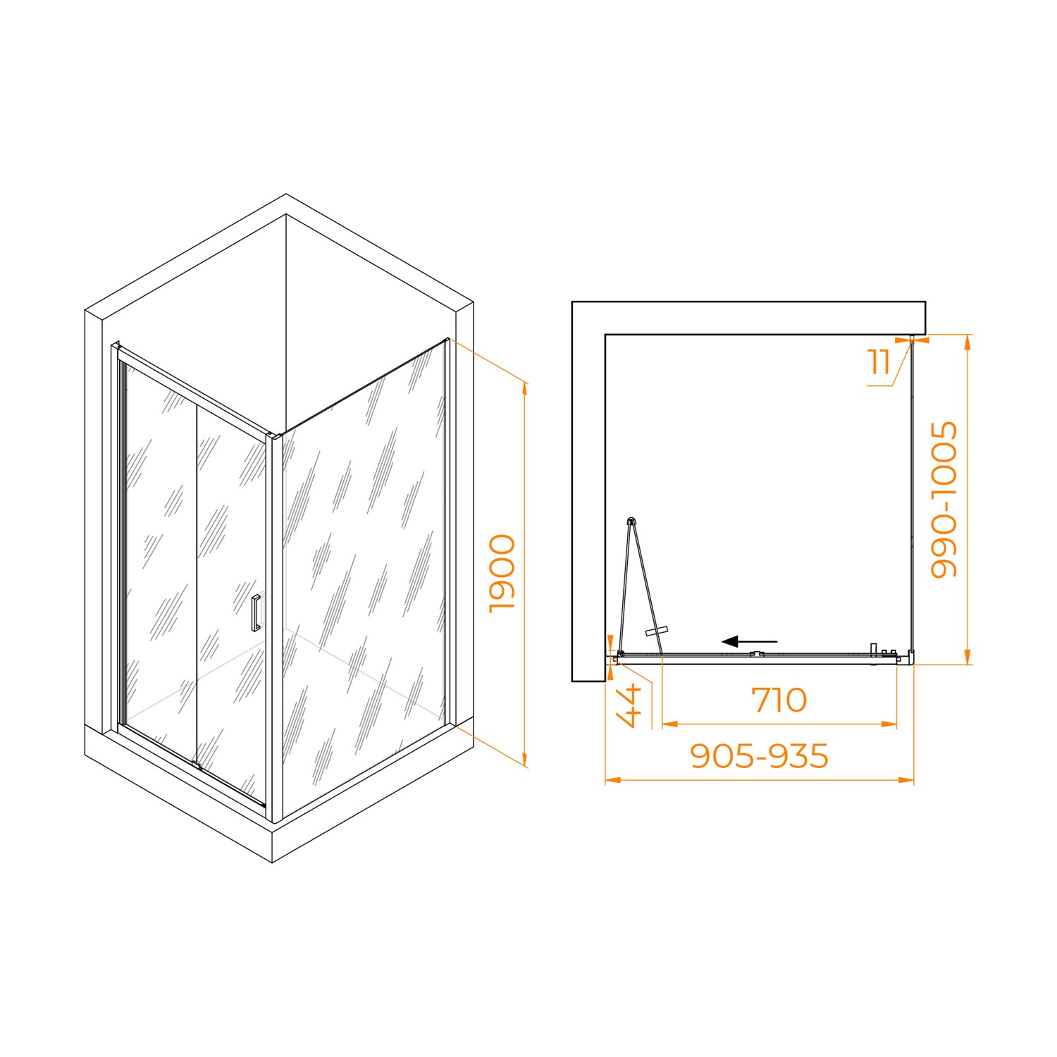 RGW Passage Душевой уголок 90х100х190h см, Easy Clean, стекло прозрачное 5 мм, цвет: хром глянцевый 060814290-11
