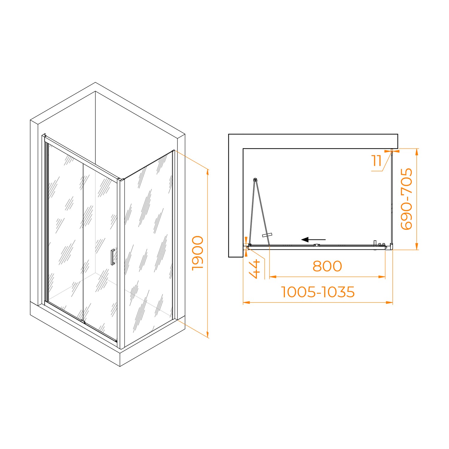 RGW Passage Душевой уголок 100х70х190h см, универсальный, Easy Clean, цвет: хром глянцевый 060814207-11