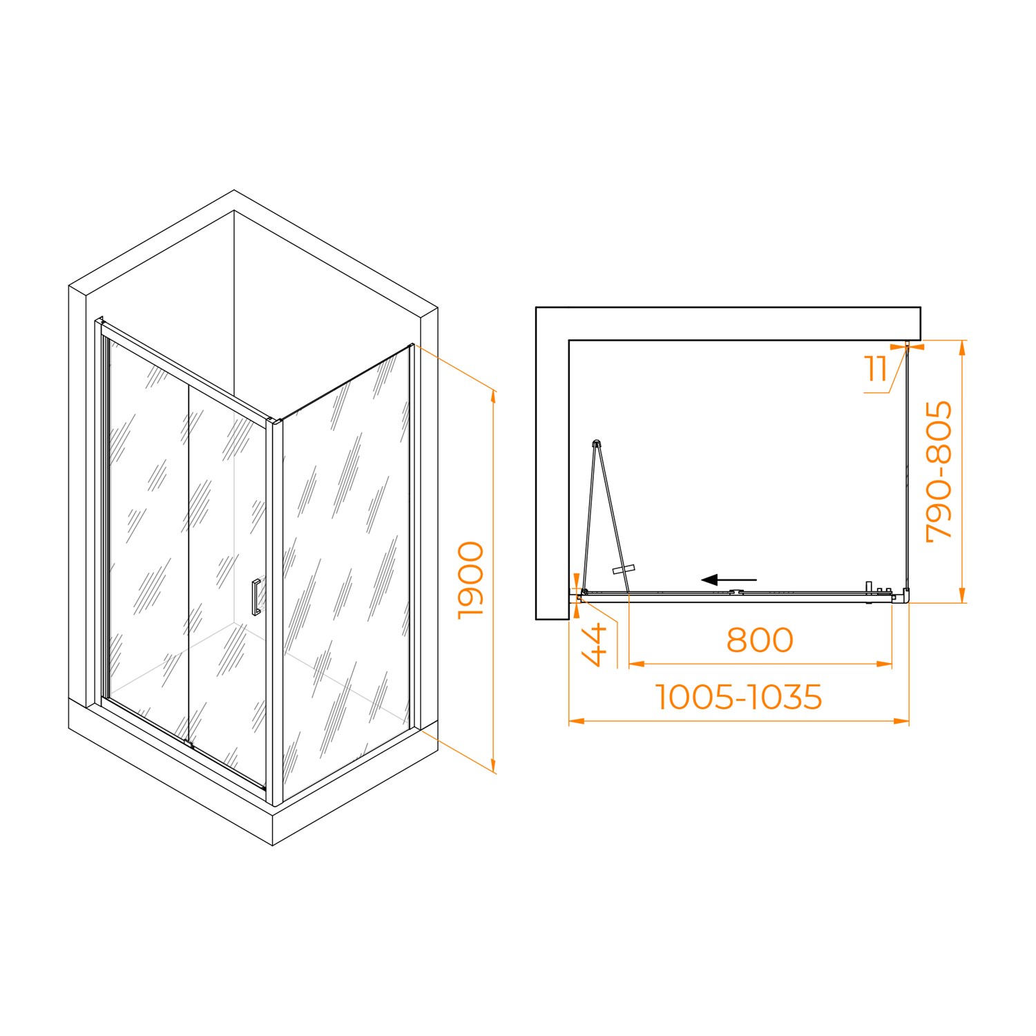 RGW Passage Душевой уголок 100х80х190h см, универсальный, Easy Clean, цвет: хром глянцевый 060814208-11