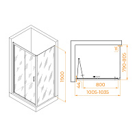 RGW Passage Душевой уголок 100х80х190h см, универсальный, Easy Clean, цвет: хром глянцевый 060814208-11