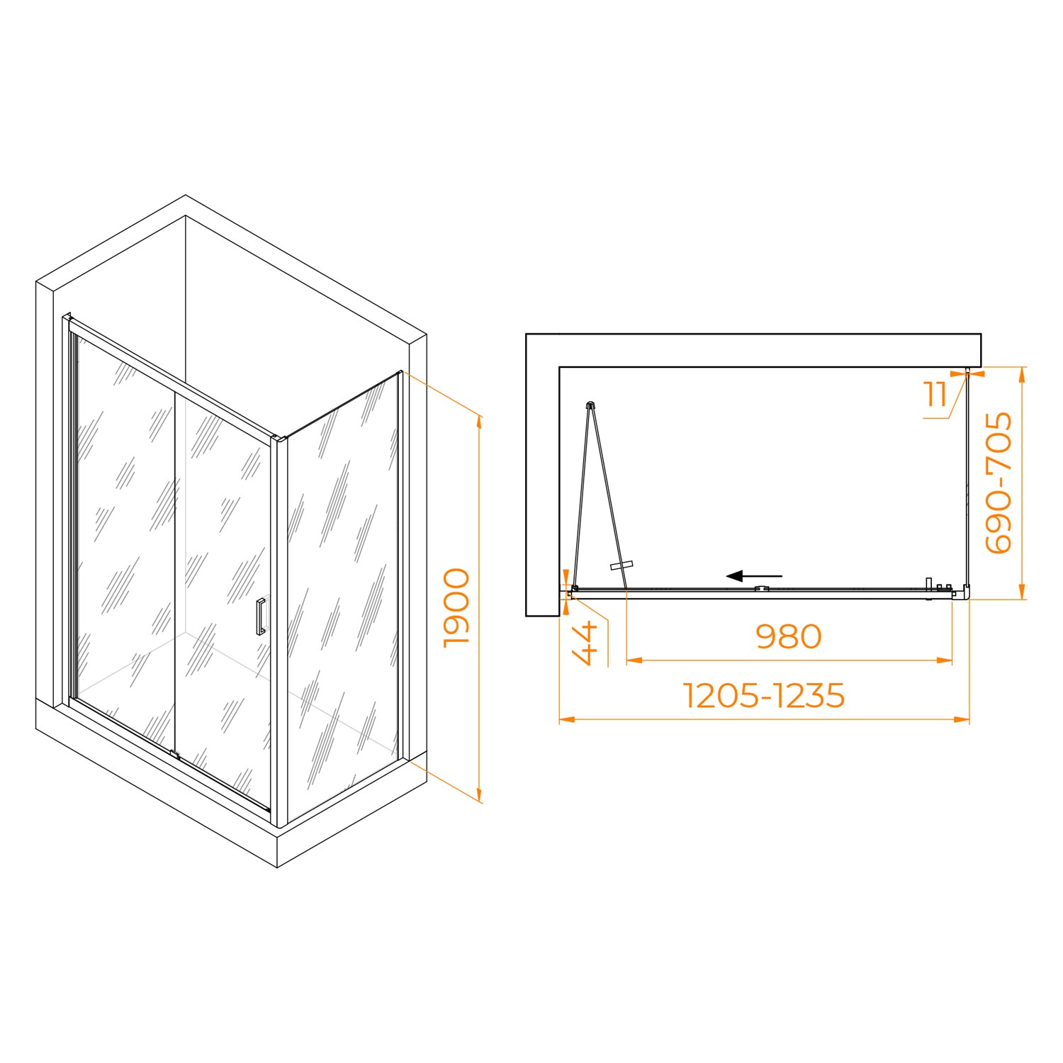 RGW Passage Душевой уголок 120х70х190h см, универсальный, Easy Clean, цвет: хром глянцевый 060814227-11