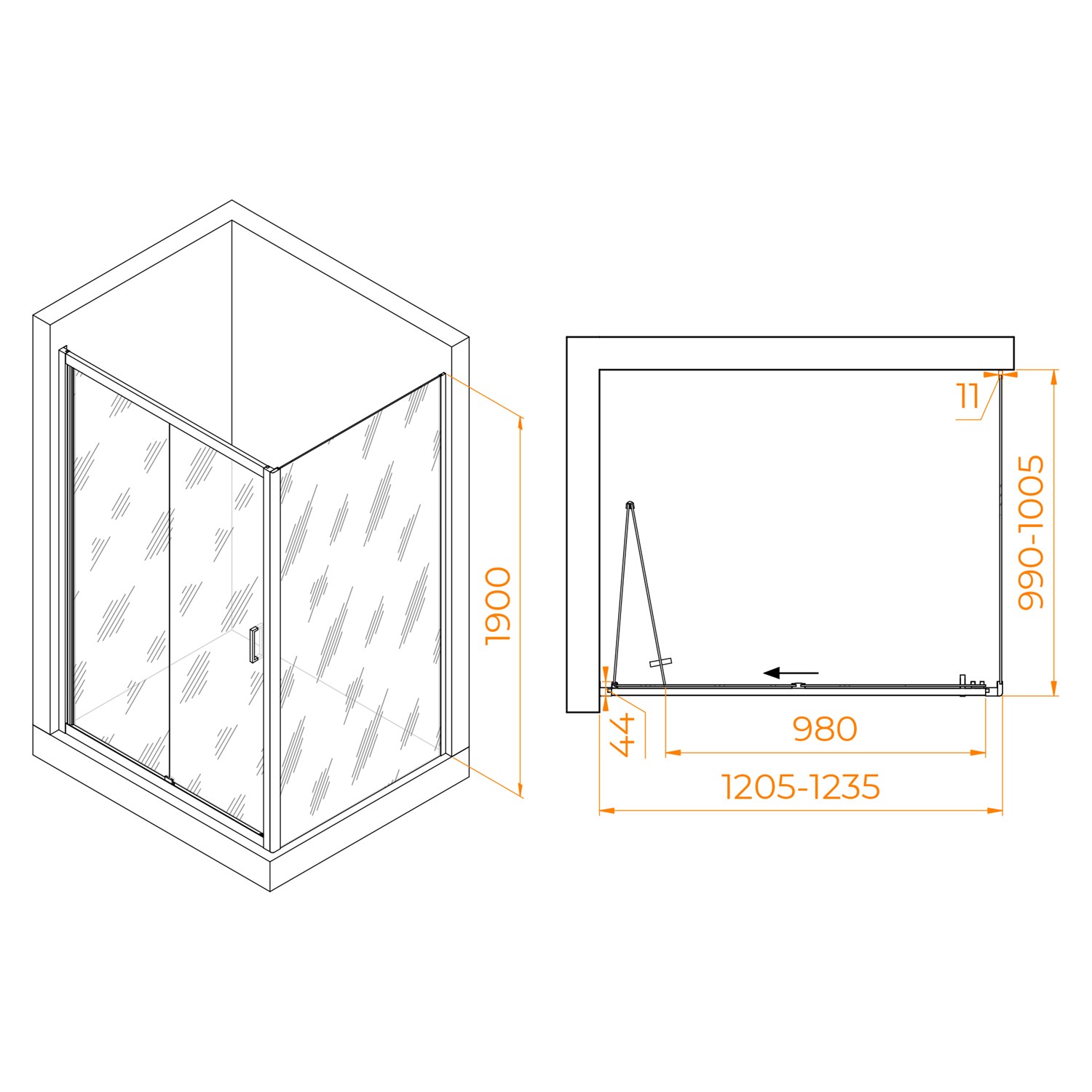 RGW Passage Душевой уголок 120х100х190h см, универсальный, Easy Clean, цвет: хром глянцевый 060814220-11