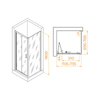RGW Passage Душевой уголок 70х70х190h см, универсальный, Easy Clean, цвет: черный матовый 060813277-14