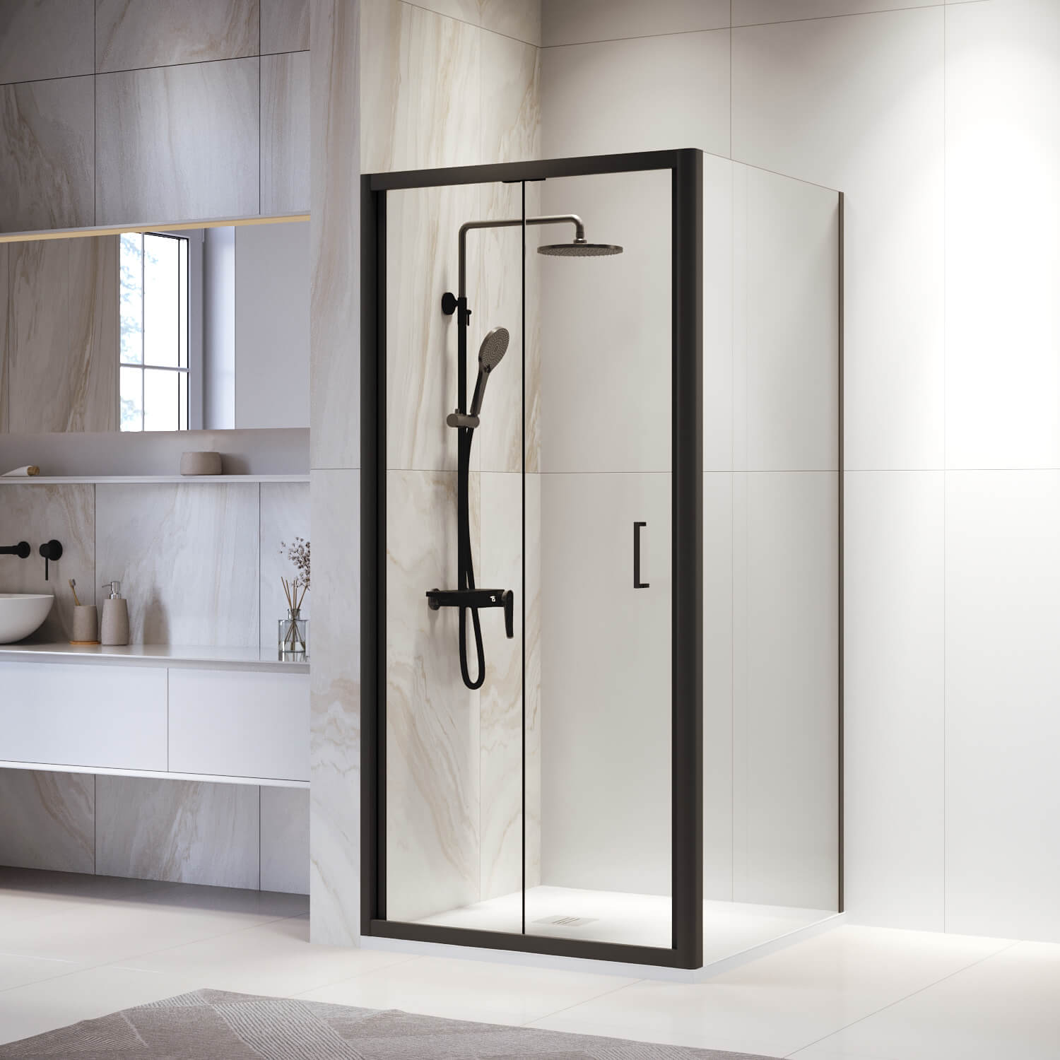 RGW Passage Душевой уголок 80х80х190h см, универсальный, Easy Clean, цвет: черный матовый 060813288-14