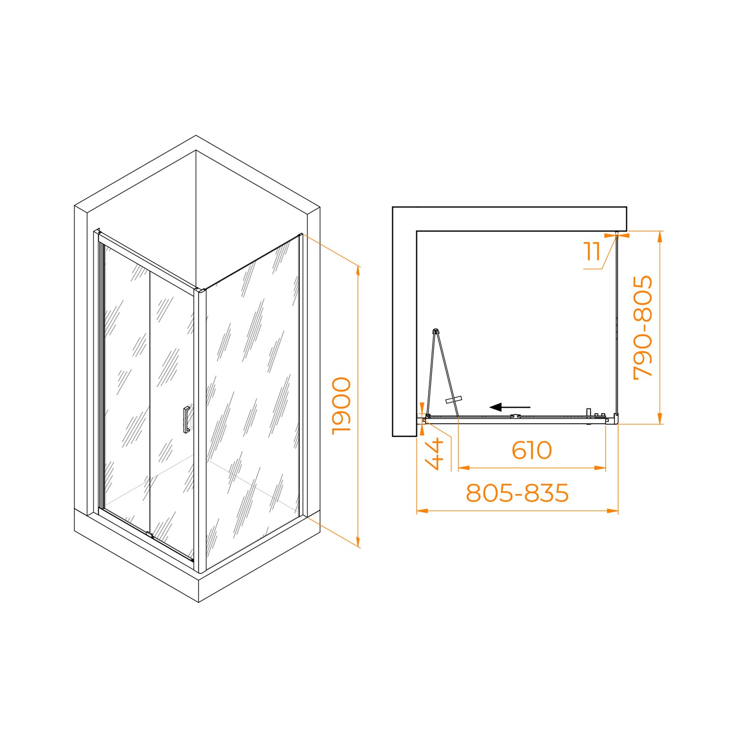 RGW Passage Душевой уголок 80х80х190h см, универсальный, Easy Clean, цвет: черный матовый 060813288-14