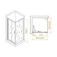 RGW Passage Душевой уголок 80х80х190h см, универсальный, Easy Clean, цвет: черный матовый 060813288-14