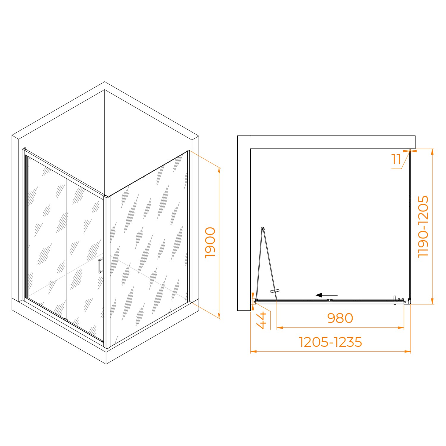 RGW Passage Душевой уголок 120х120х190h см, Easy Clean, стекло прозрачное 5 мм, цвет: черный матовый 060813222-14