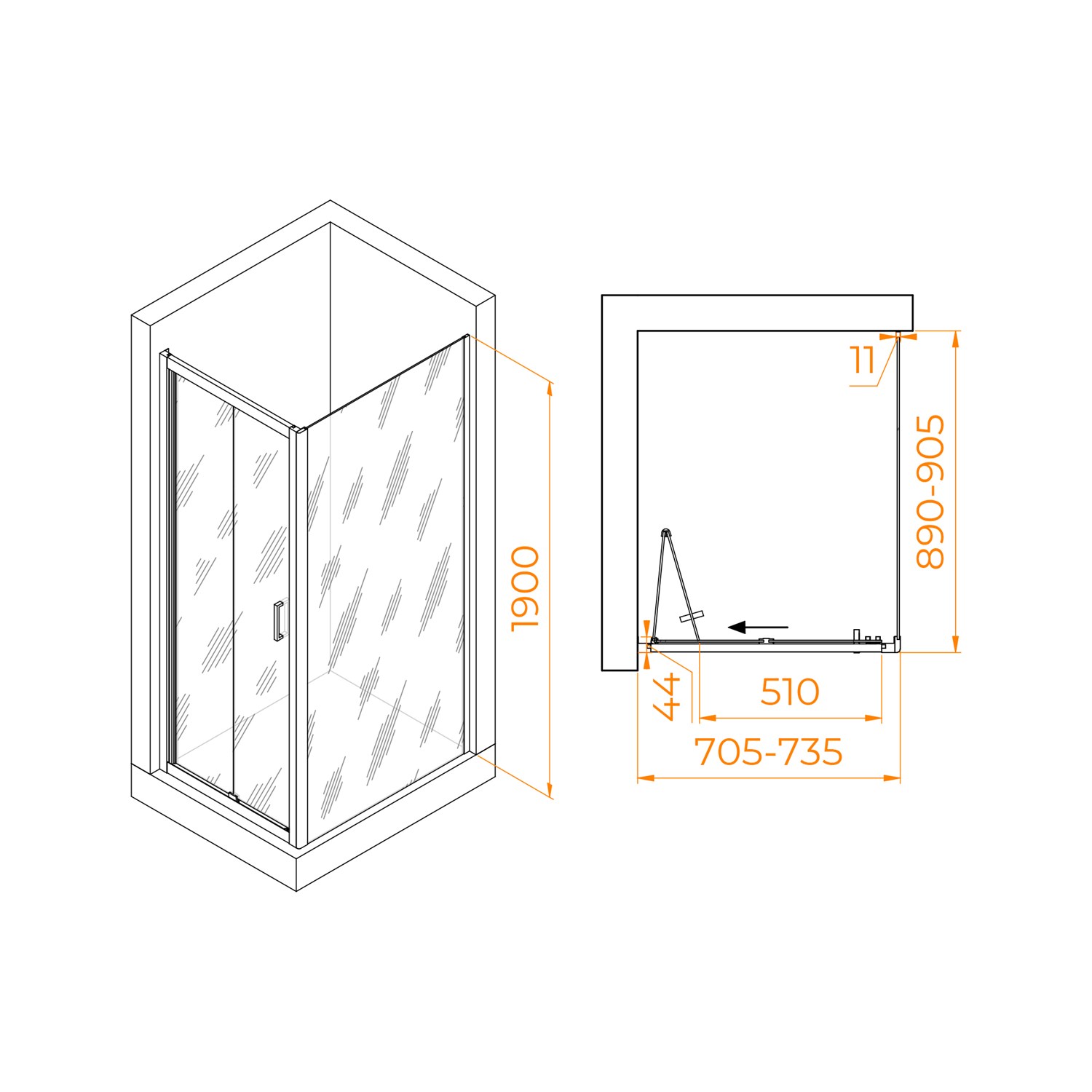 RGW Passage Душевой уголок 70х90х190h см, универсальный, Easy Clean, цвет: хром глянцевый 060814279-14