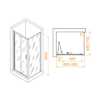 RGW Passage Душевой уголок 80х70х190h см, универсальный, Easy Clean, цвет: хром глянцевый 060814287-14