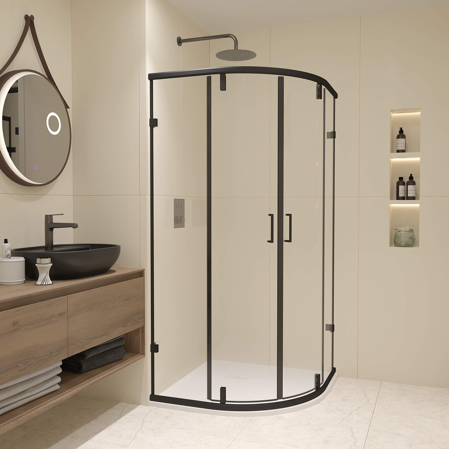 RGW Classic Душевой уголок 90х90х185h см, Easy Clean, стекло прозрачное 6 мм, цвет: черный матовый 72095599-14