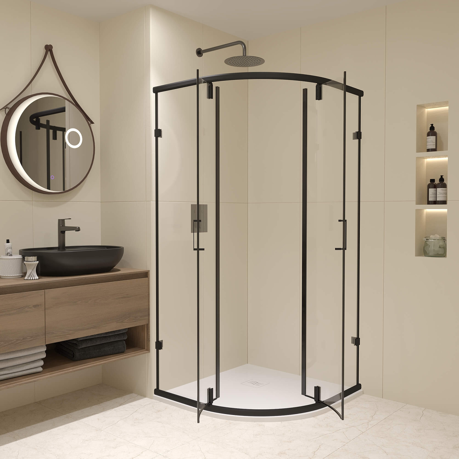 RGW Classic Душевой уголок 90х90х185h см, Easy Clean, стекло прозрачное 6 мм, цвет: черный матовый 72095599-14