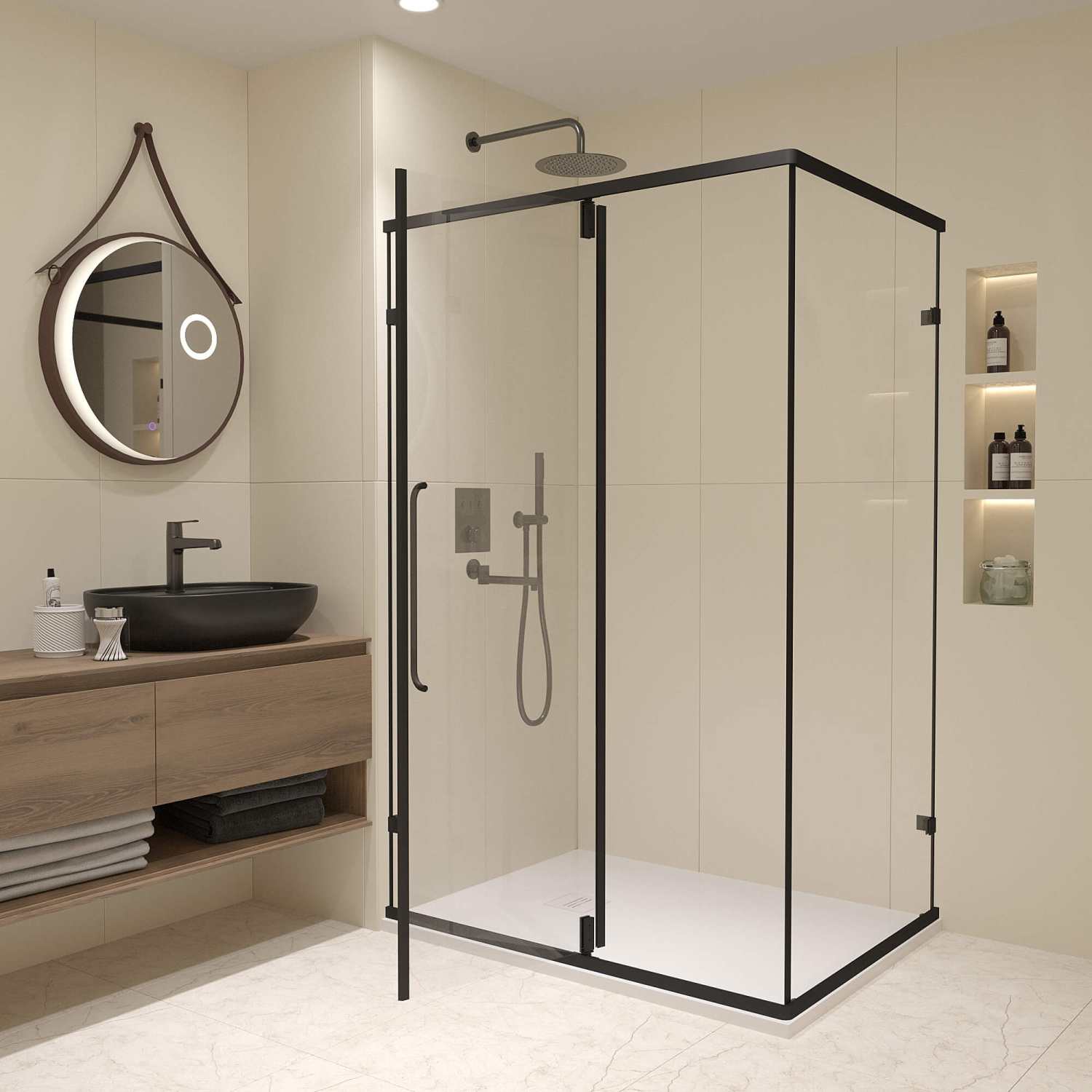 RGW Classic Душевой уголок 90х70х185h см, Easy Clean, стекло прозрачное 6 мм, цвет: черный матовый 72094697-14
