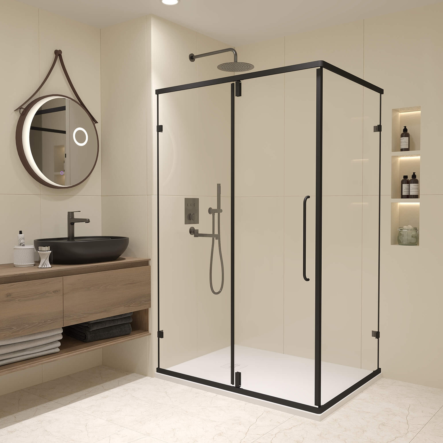 RGW Classic Душевой уголок 90х70х185h см, Easy Clean, стекло прозрачное 6 мм, цвет: черный матовый 350904697-14