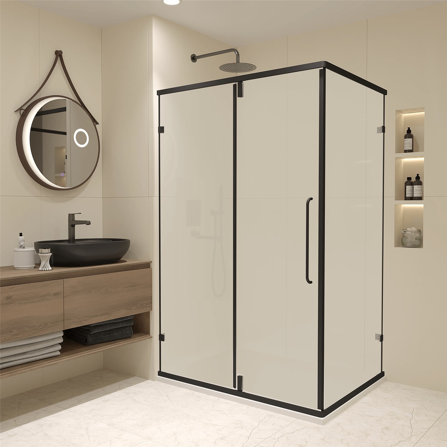 RGW Classic Душевой уголок 120х80х185h см, Easy Clean, стекло матовое 6 мм, цвет: черный матовый 350904628-24