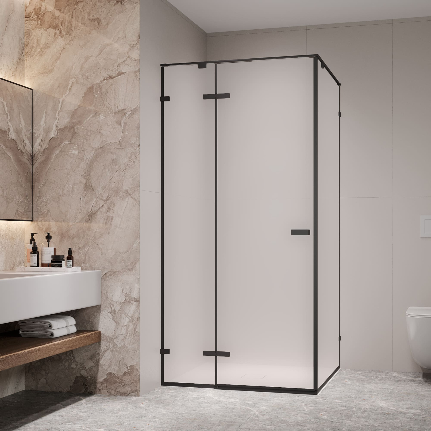 RGW Stilvoll Душевой уголок 100х100х200h см,, стекло матовое 8 мм, цвет: черный матовый 353203000-24