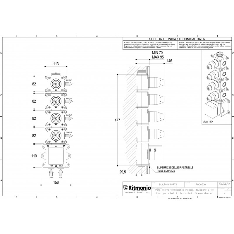 Ritmonio Встроенная часть термостата на 4 потребителя, для душа PM0030M