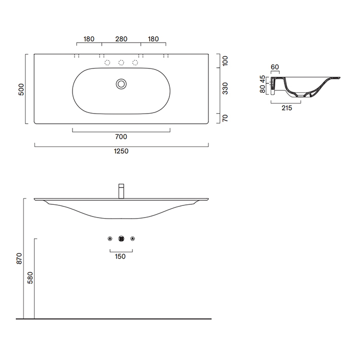 Catalano Sfera Раковина накладная 125х50 см, 1 отверстие под смеситель, цвет: белый матовый 0521261021