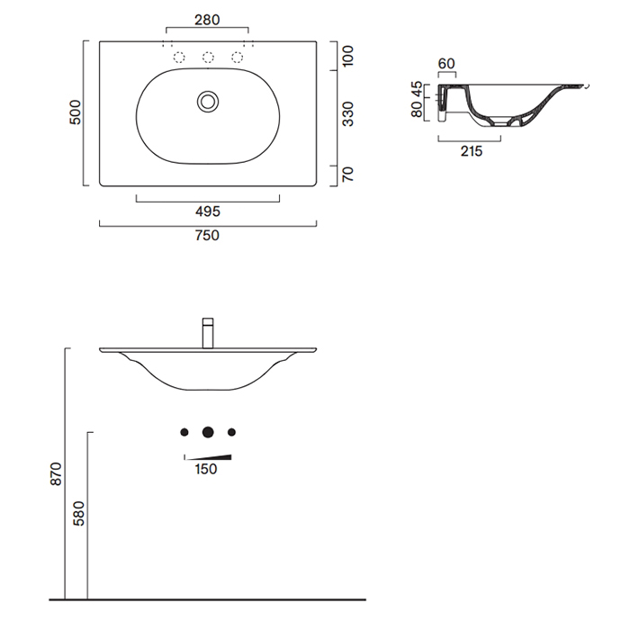 Catalano Sfera Раковина накладная 75х50 см, 1 отверстие под смеситель, цвет: белый глянцевый 0520761001