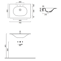 Catalano Sfera Раковина накладная 75х50 см, без перелива, 1 отверстие под смеситель, цвет: белый мат 0520761021