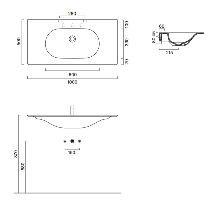 Catalano Sfera Раковина накладная 100х50 см, 1 отверстие под смеситель, цвет: черный матовый 0521011022