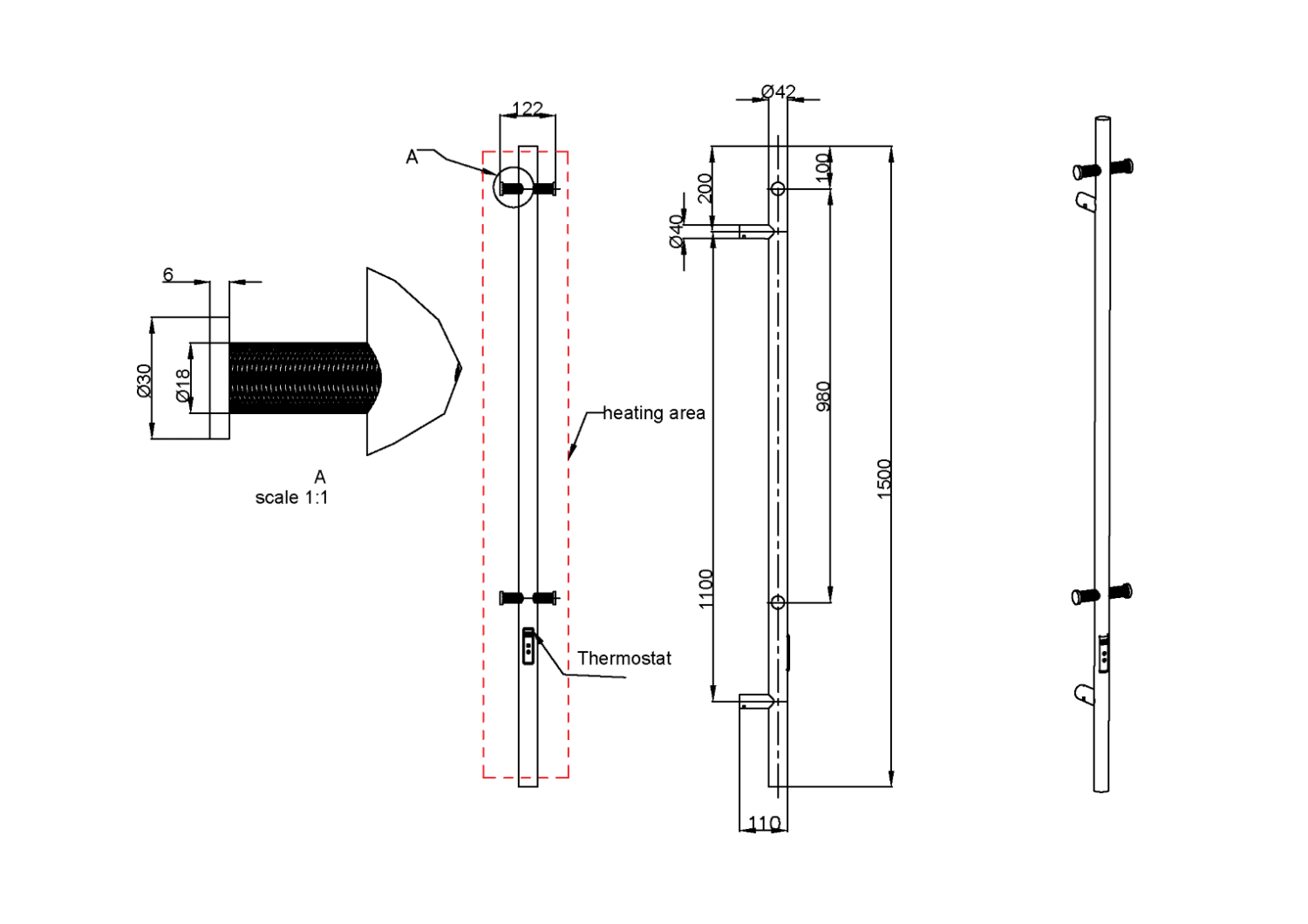 Boheme Uno Полотенцесушитель сенсорный электрический с крючками, цвет: brushed bronze 726-BRB