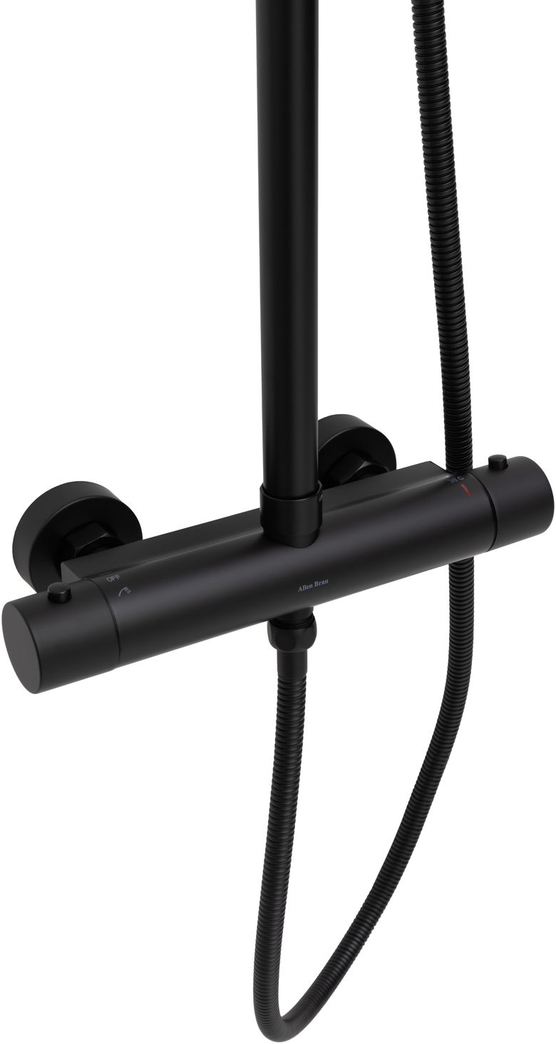 Allen Brau Eclipse Душевая стойка: термостат, ручн. душ, шланг, верхний душ 30 см, цвет: черный мат 5.E1A11-31