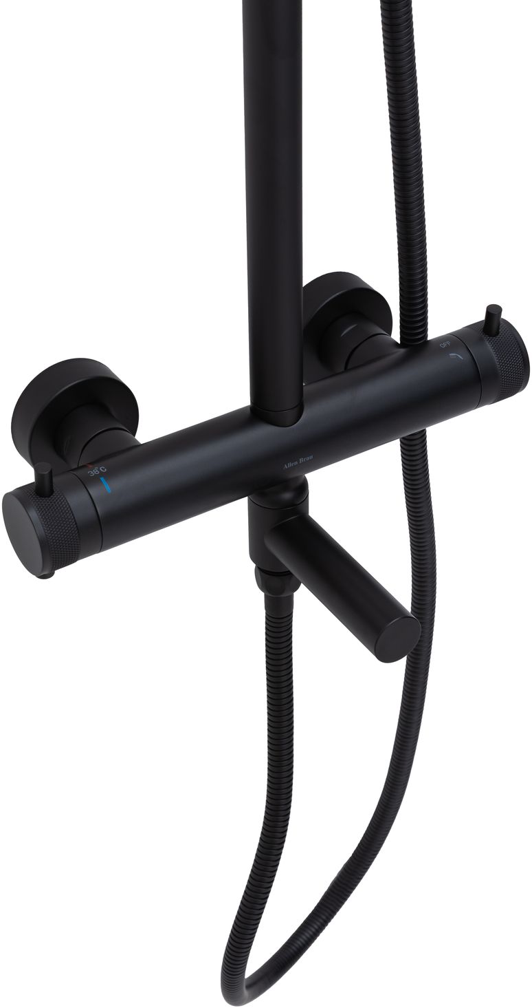 Allen Brau Priority Душевая стойка: термостат, ручн. душ, шланг, верхний душ 30 см, цвет: черный мат 5.31T10-31