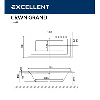 Excellent Crown Grand Ванна гидромассажная Soft 190x90 см, акрил, цвет: белый глянец, фурнит. бронза WAEX.CRG19.SOFT.BR