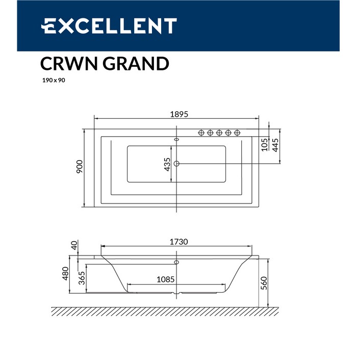 Excellent Crown Grand Ванна гидромассажная Ultra 190x90 см, акрил, цвет: белый глянец, фурнит. белый WAEX.CRG19.ULTRA.WH