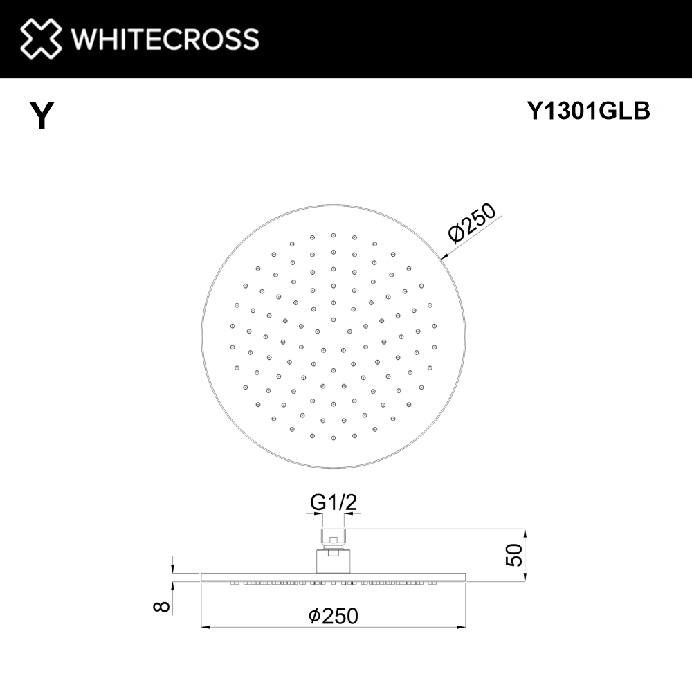 Whitecross Y Верхний душ круглый d25 см, цвет: золото брашированное Y1301GLB