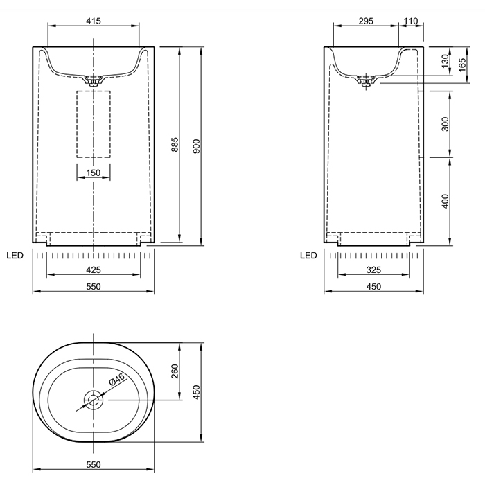 Knief Moon Раковина напольная 55х90х45h см, K-Stone, без перелива, цвет: белый матовый 0600-031-01WA