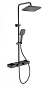 Wonzon & Woghand Душевая стойка: термостат, верхний и ручной душ, шланг, держ, цвет: черный матовый WW-B3552-MB