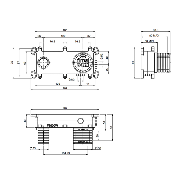 Fima Carlo Frattini Внутренняя часть встраиваемого смесителя для раковины, 1 потребитель F3600W