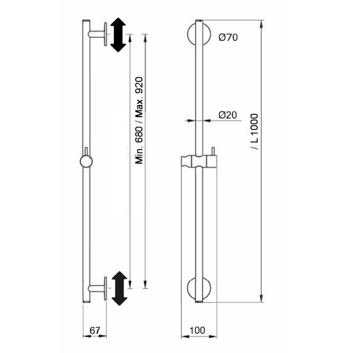 Almar Posh Душевой гарнитур: ручная лейка Posh, шланг 150 см, штанга 100 см, цвет: nickel brushed E144065.NB