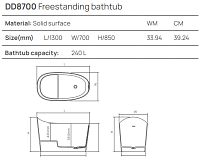 Dea Design Single Ванна из Solid Surface отдельност. 130x70см, сидячая, с переливом, цвет:light grey DD8700 1300 4