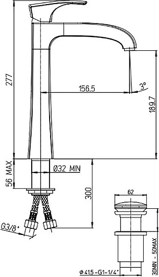 Paini Lady Смеситель для раковины высокий, без донного клапана, излив 15,6 см, цвет: никель браширов 89PW211LLLSSR