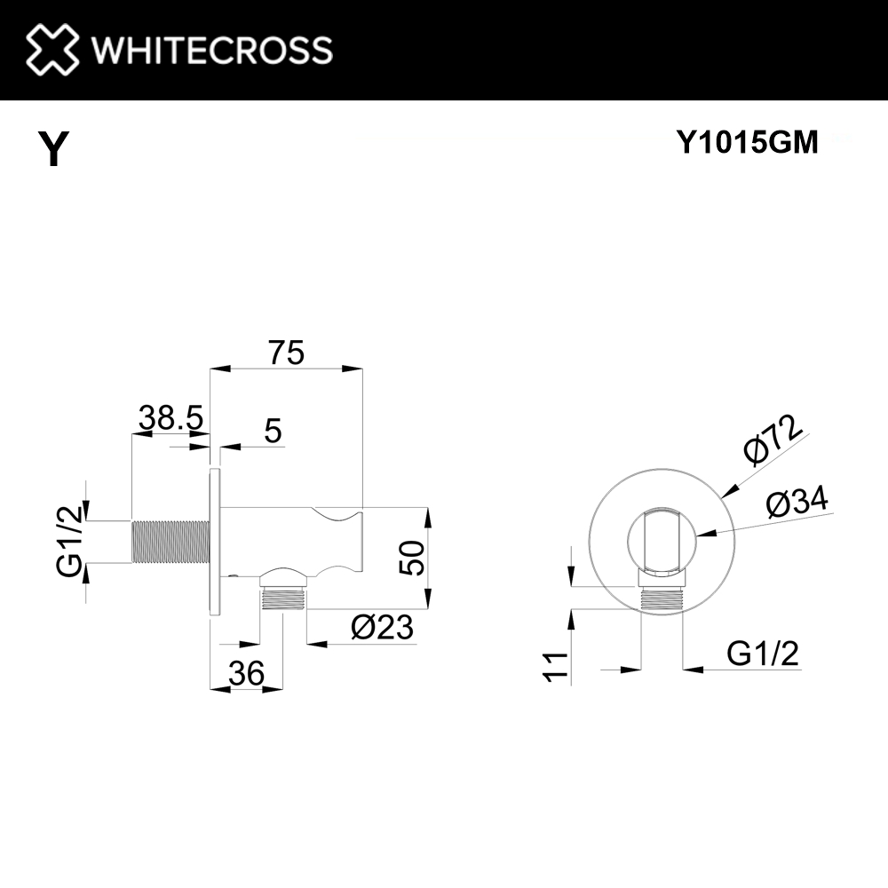 Whitecross Y Шланговое подключение с держателем, цвет: оружейная сталь Y1015GM