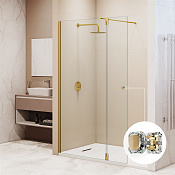 RGW Душевое ограждение walk-in 8 мм, Easy Clean, 130х195h см, стекло прозрачное, цвет: золото браш. 351005433-16