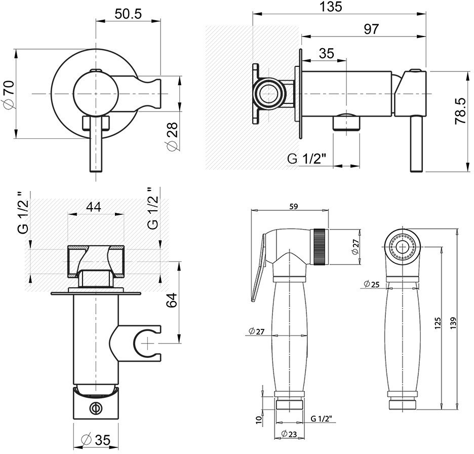 Paini Imola Гигиенический душ со смесителем и внутренней частью, цвет: хром 53CR442RRU