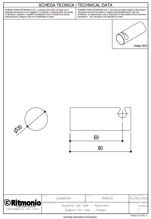 Ritmonio Elementa Держатель для рейлинга, цвет: ix brushed 7BW002IX