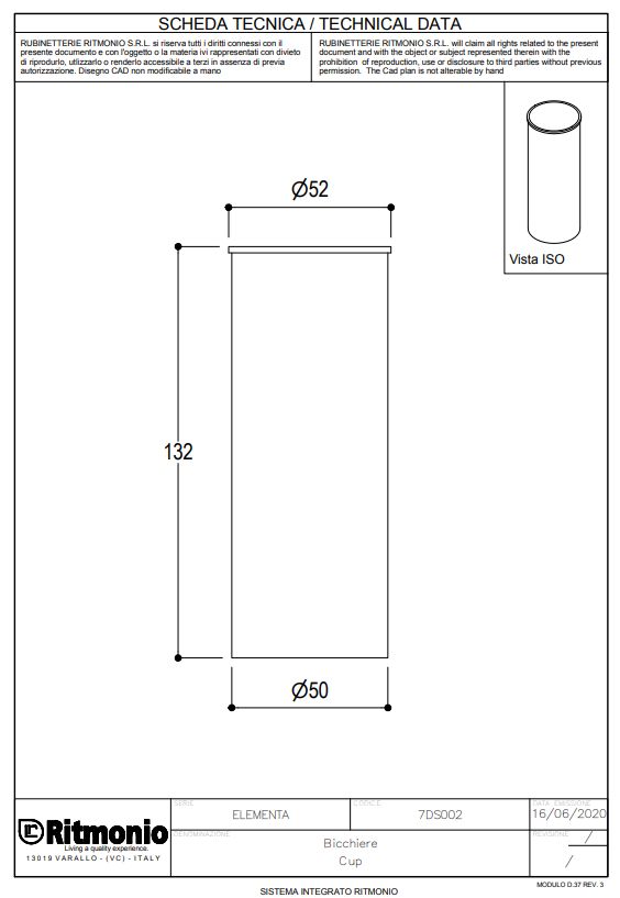 Ritmonio Elementa Стакан встраиваемый, латунь, цвет: ix brushed 7DS002IX